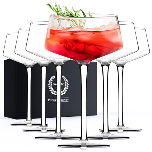 Chouggo Martini Glasses Set of 6, 8Oz Coupe Cocktail Glasses, Hand Blown Premium Crystal Cocktail Glass for Bar