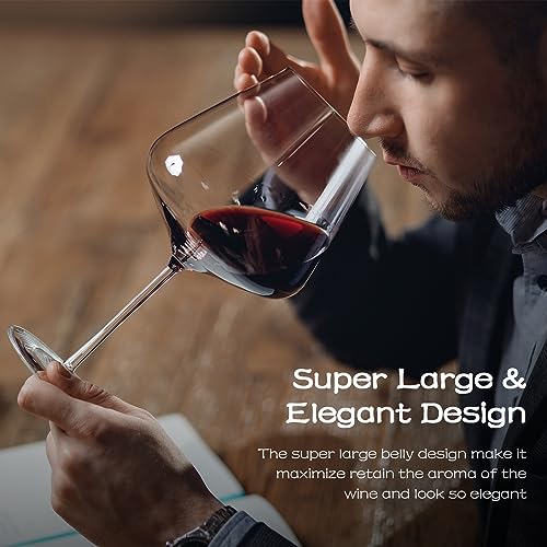 Chouggo Super Large 28Oz Wine Glasses Set of 4, Hand Blown Crystal Red Wine or White Wine Burgundy Glass, Hand Crafted by Artisans - Gifts for Women, Men, Wedding, Anniversary, Christmas, Birthday - My Kitchen Products