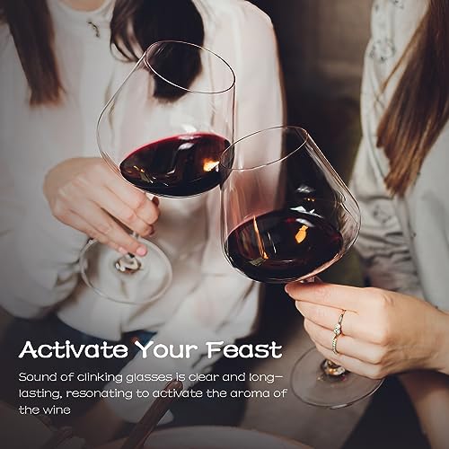 Chouggo Super Large 28Oz Wine Glasses Set of 4, Hand Blown Crystal Red Wine or White Wine Burgundy Glass, Hand Crafted by Artisans - Gifts for Women, Men, Wedding, Anniversary, Christmas, Birthday - My Kitchen Products