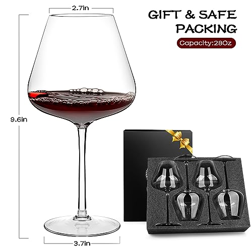 Chouggo Super Large 28Oz Wine Glasses Set of 4, Hand Blown Crystal Red Wine or White Wine Burgundy Glass, Hand Crafted by Artisans - Gifts for Women, Men, Wedding, Anniversary, Christmas, Birthday - My Kitchen Products