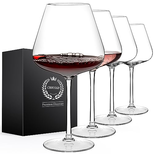 Chouggo Super Large 28Oz Wine Glasses Set of 4, Hand Blown Crystal Red Wine or White Wine Burgundy