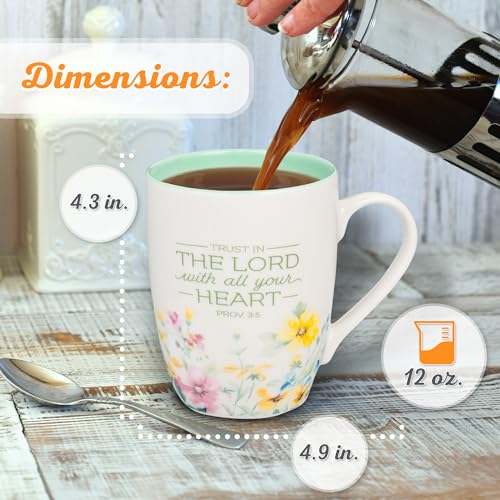 Christian Art Gifts Inspirational Ceramic Coffee & Tea Scripture Mug for Women: Trust in the Lord Encouraging Bible Verse, Microwave & Dishwasher Safe Lead-free, Multicolor Floral, Light Green, 12 oz. - My Kitchen Products