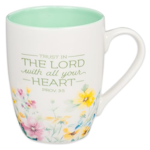 Christian Art Gifts Inspirational Ceramic Coffee & Tea Scripture Mug for Women: Trust in the Lord Encouraging Bible Verse, Microwave & Dishwasher Safe Lead-free, Multicolor Floral, Light Green, 12 oz. - My Kitchen Products