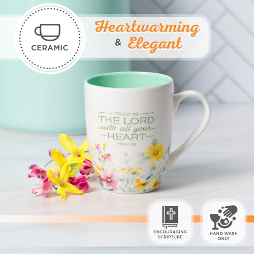 Christian Art Gifts Inspirational Ceramic Coffee & Tea Scripture Mug for Women: Trust in the Lord Encouraging Bible Verse, Microwave & Dishwasher Safe Lead-free, Multicolor Floral, Light Green, 12 oz. - My Kitchen Products
