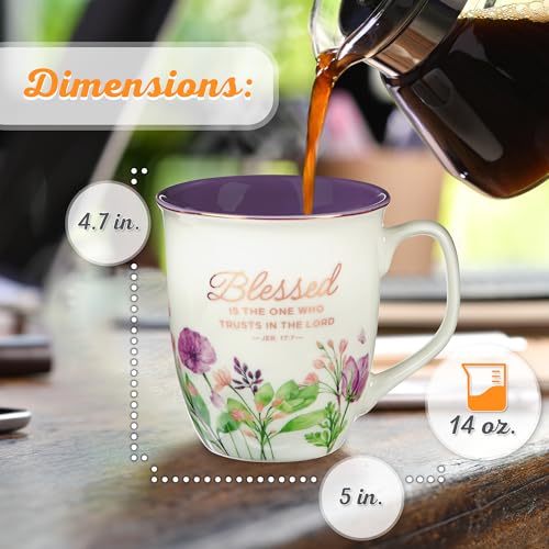 Christian Art Gifts Large Ceramic Inspirational Scripture Coffee & Tea Mug for Women: Blessed Encouraging Rose Gold Bible Verse, Novelty Drinkware for Home & Kitchen, Multicolor Purple Floral, 14 oz. - My Kitchen Products