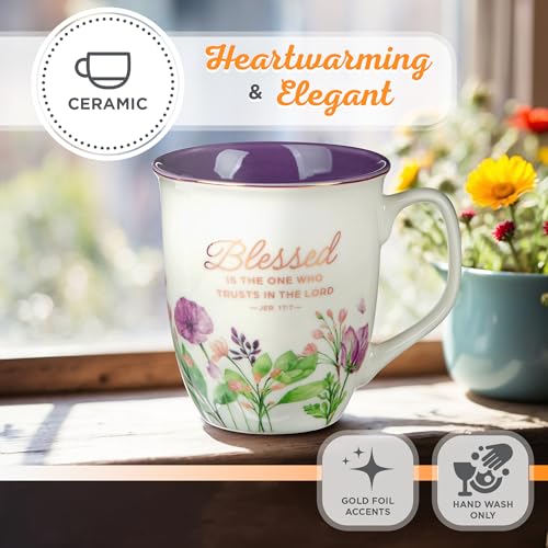 Christian Art Gifts Large Ceramic Inspirational Scripture Coffee & Tea Mug for Women: Blessed Encouraging Rose Gold Bible Verse, Novelty Drinkware for Home & Kitchen, Multicolor Purple Floral, 14 oz. - My Kitchen Products