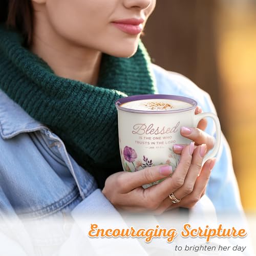 Christian Art Gifts Large Ceramic Inspirational Scripture Coffee & Tea Mug for Women: Blessed Encouraging Rose Gold Bible Verse, Novelty Drinkware for Home & Kitchen, Multicolor Purple Floral, 14 oz. - My Kitchen Products