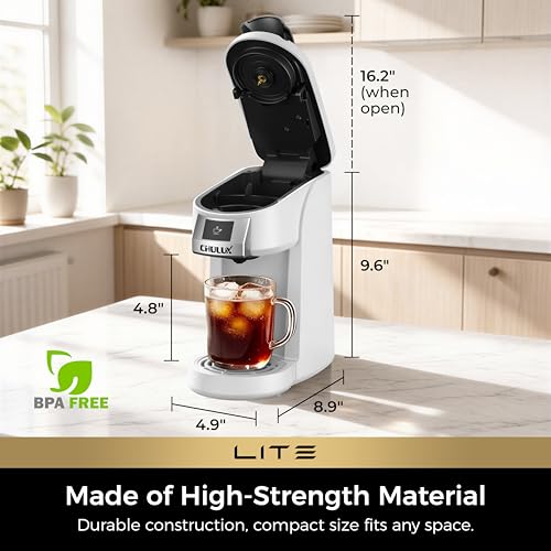 CHULUX Lite Single Serve Coffee Maker for K Cup Capsules, Single Cup Reservoir Coffee Maker with One Touch Brewing, 5 to 12 Oz Brew Sizes, Designed Specifically for Standard Mugs, White - My Kitchen Products