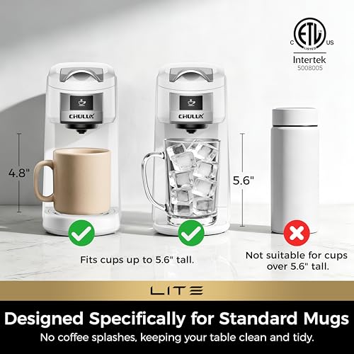 CHULUX Lite Single Serve Coffee Maker for K Cup Capsules, Single Cup Reservoir Coffee Maker with One Touch Brewing, 5 to 12 Oz Brew Sizes, Designed Specifically for Standard Mugs, White - My Kitchen Products