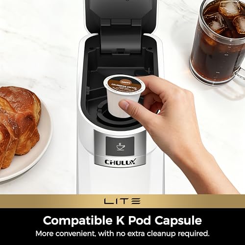 CHULUX Lite Single Serve Coffee Maker for K Cup Capsules, Single Cup Reservoir Coffee Maker with One Touch Brewing, 5 to 12 Oz Brew Sizes, Designed Specifically for Standard Mugs, White - My Kitchen Products
