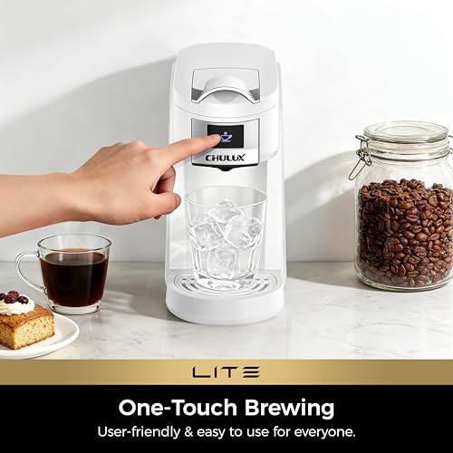 CHULUX Lite Single Serve Coffee Maker for K Cup Capsules, Single Cup Reservoir Coffee Maker with One Touch Brewing, 5 to 12 Oz Brew Sizes, Designed Specifically for Standard Mugs, White - My Kitchen Products