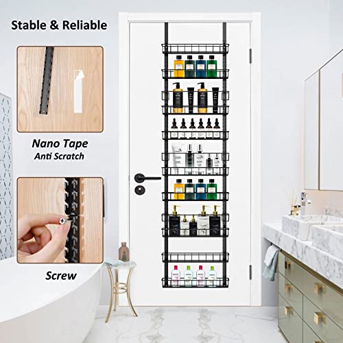 Churboro Over the Door Pantry Organizer Rack with 9 Adjustable Baskets, 9 Tiers Dual-use Hanging or Wall Mount Spice Rack Organizer, Black - My Kitchen Products
