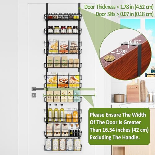 Churboro Over the Door Pantry Organizer Rack with 9 Adjustable Baskets, 9 Tiers Dual-use Hanging or Wall Mount Spice Rack Organizer, Black - My Kitchen Products