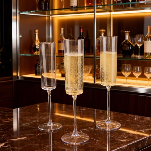 Ciaell 24 Pack Plastic Champagne Flutes - Clear 6 Oz Disposable Champagne Glasses - Square Plastic Toasting Glasses for Party Birthday Anniversary Wedding - My Kitchen Products