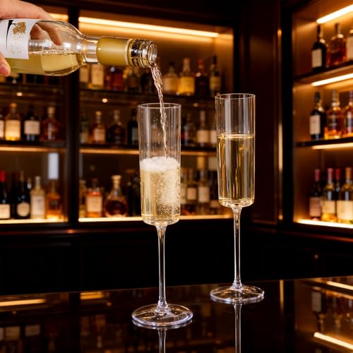 Ciaell 24 Pack Plastic Champagne Flutes - Clear 6 Oz Disposable Champagne Glasses - Square Plastic Toasting Glasses for Party Birthday Anniversary Wedding - My Kitchen Products