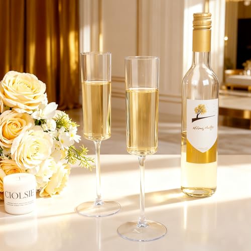 Ciaell 24 Pack Plastic Champagne Flutes - Clear 6 Oz Disposable Champagne Glasses - Square Plastic Toasting Glasses for Party Birthday Anniversary Wedding - My Kitchen Products