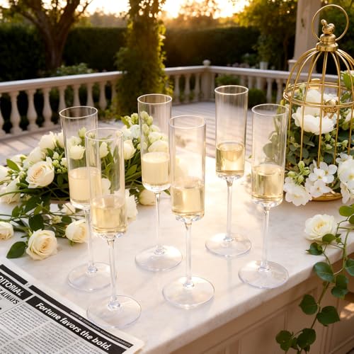 Ciaell 24 Pack Plastic Champagne Flutes - Clear 6 Oz Disposable Champagne Glasses - Square Plastic Toasting Glasses for Party Birthday Anniversary Wedding - My Kitchen Products