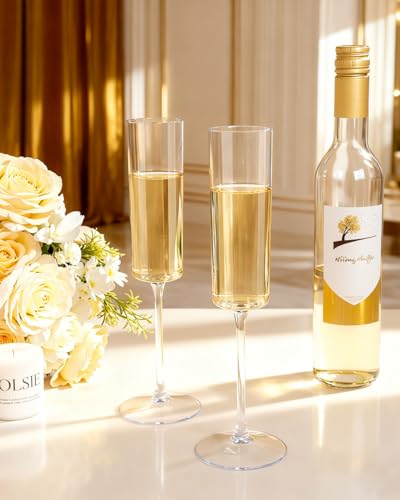 Ciaell 36 Pack Plastic Champagne Flutes - 6 Oz Disposable Champagne Glasses - Square Clear Plastic Toasting Glasses for Party Birthday Anniversary Wedding - My Kitchen Products
