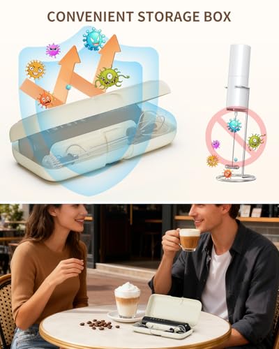 CIRCLE JOY Rechargeable Handheld Milk Frother Wand with 3 Variable Speeds, 3 Whisks and Storage Box, Electric Drink Mixer for Latte, Cappuccino, Hot Chocolate, Eggs and Protein Powder, Black - My Kitchen Products