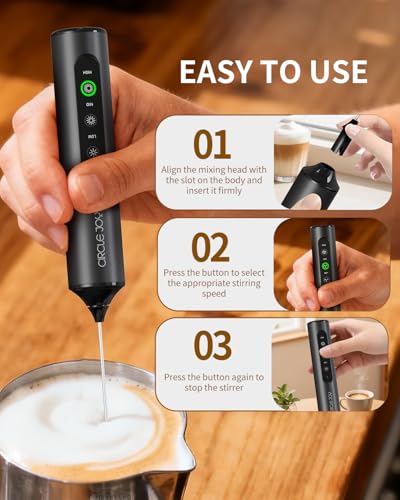 CIRCLE JOY Rechargeable Handheld Milk Frother Wand with 3 Variable Speeds, 3 Whisks and Storage Box, Electric Drink Mixer for Latte, Cappuccino, Hot Chocolate, Eggs and Protein Powder, Black - My Kitchen Products