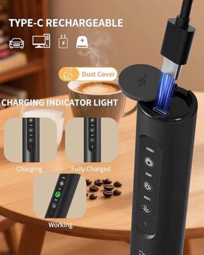 CIRCLE JOY Rechargeable Handheld Milk Frother Wand with Stand, 3 Variable Speeds, 3 Whisks and Storage Box, Electric Drink Mixer for Latte, Cappuccino, Hot Chocolate, Eggs and Protein Powder, Black - My Kitchen Products