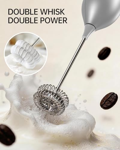 CIRCLE JOY Rechargeable Milk Frother Handheld with Stand, Dual Spring Whisk Electric Foam Maker, Detachable Hand Frother Wand Drink Mixer for Lattes, Cappuccino, Macchiato, Hot Chocolate, Silver - My Kitchen Products