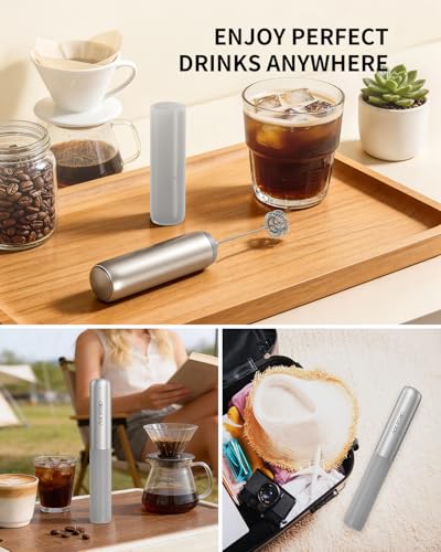 CIRCLE JOY Rechargeable Milk Frother Hanheld, Dual Coil Whisk Head Electric Coffee Frother, Portable Hand Frother Wand Drink Mixer for Matcha Lattes Cappuccino, Kitchen Gifts, Silver - My Kitchen Products