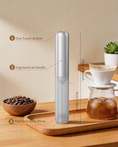 CIRCLE JOY Rechargeable Milk Frother Hanheld, Dual Coil Whisk Head Electric Coffee Frother, Portable Hand Frother Wand Drink Mixer for Matcha Lattes Cappuccino, Kitchen Gifts, Silver - My Kitchen Products