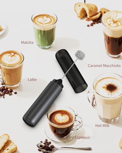 CIRCLE JOY Rechargeable Milk Frother Hanheld, Dual Coil Whisk Head Electric Coffee Frother, Portable Hand Frother Wand Drink Mixer for Matcha Lattes Cappuccino, Kitchen Gifts, Black - My Kitchen Products