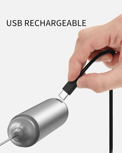 CIRCLE JOY Rechargeable Milk Frother Hanheld, Dual Coil Whisk Head Electric Coffee Frother, Portable Hand Frother Wand Drink Mixer for Matcha Lattes Cappuccino, Kitchen Gifts, Silver - My Kitchen Products