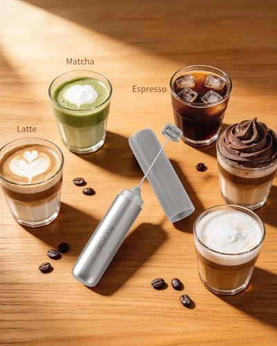 CIRCLE JOY Rechargeable Milk Frother Hanheld, Dual Coil Whisk Head Electric Coffee Frother, Portable Hand Frother Wand Drink Mixer for Matcha Lattes Cappuccino, Kitchen Gifts, Silver - My Kitchen Products
