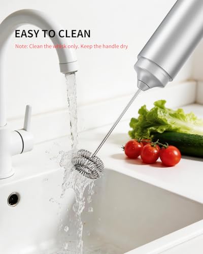 CIRCLE JOY Rechargeable Milk Frother Hanheld, Dual Coil Whisk Head Electric Coffee Frother, Portable Hand Frother Wand Drink Mixer for Matcha Lattes Cappuccino, Kitchen Gifts, Silver - My Kitchen Products