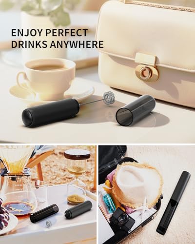 CIRCLE JOY Rechargeable Milk Frother Hanheld, Dual Coil Whisk Head Electric Coffee Frother, Portable Hand Frother Wand Drink Mixer for Matcha Lattes Cappuccino, Kitchen Gifts, Black - My Kitchen Products