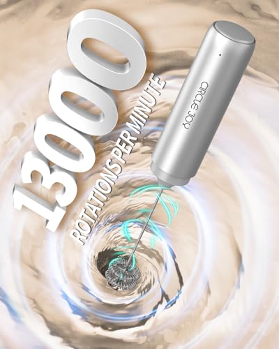 CIRCLE JOY Rechargeable Milk Frother Hanheld, Dual Coil Whisk Head Electric Coffee Frother, Portable Hand Frother Wand Drink Mixer for Matcha Lattes Cappuccino, Kitchen Gifts, Silver - My Kitchen Products