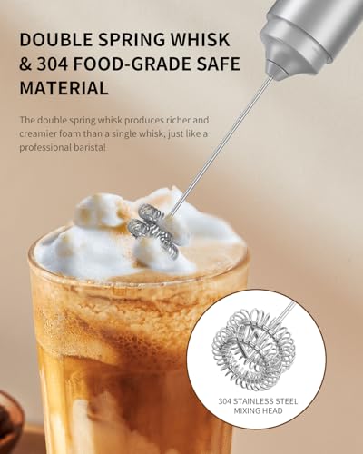 CIRCLE JOY Rechargeable Milk Frother Hanheld, Dual Coil Whisk Head Electric Coffee Frother, Portable Hand Frother Wand Drink Mixer for Matcha Lattes Cappuccino, Kitchen Gifts, Silver - My Kitchen Products