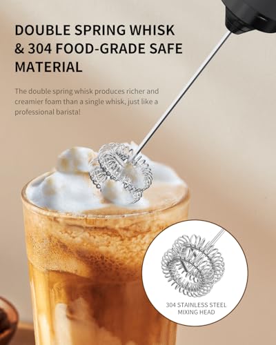 CIRCLE JOY Rechargeable Milk Frother Hanheld, Dual Coil Whisk Head Electric Coffee Frother, Portable Hand Frother Wand Drink Mixer for Matcha Lattes Cappuccino, Kitchen Gifts, Black - My Kitchen Products