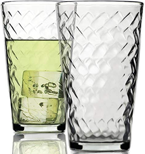 Circleware Chevron Huge 12-Piece Glassware Set of Highball Tumbler Drinking Glasses and Whiskey Cups for Water, Beer, Juice, Ice Tea Beverages, 6-15.75 oz & 6-12.5 oz, Clear - My Kitchen Products