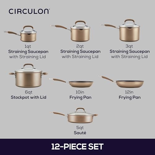 Circulon Premier Professional Hard Anodized Nonstick Cookware Induction Pots and Pans Set Nonstick, Home Essentials, 12-Piece, Bronze - My Kitchen Products