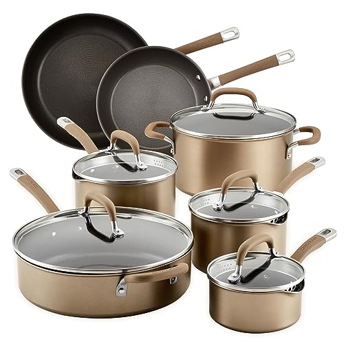 Circulon Premier Professional Hard Anodized Nonstick Cookware Induction Pots and Pans Set Nonstick, Home Essentials, 12-Piece, Bronze - My Kitchen Products