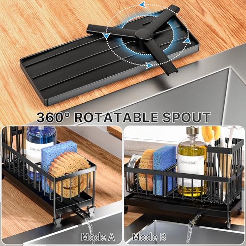 Cisily Sponge Holder for Kitchen Sink, Sink Caddy Organizer with High Brush Holder, Kitchen Countertop Organizers and Storage Essentials, Rustproof 304 Stainless Steel (Black, 9.25″) - My Kitchen Products