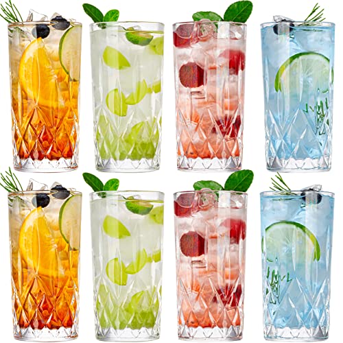 Claplante Crystal Highball Glasses, Set of 8 Glass Drinking Glasses, 11 oz Durable Drinkware Cups for Cocktails, Water