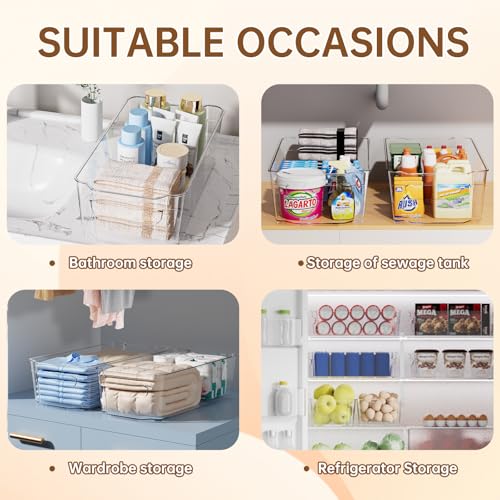 Clear Fridge Organizer, Refrigerator Organizer Bins with Handle, Freezer, Kitchen Cabinet, Pantry Organization, BPA Free Fridge Organizers (12.4 inch 8 Pack) - My Kitchen Products
