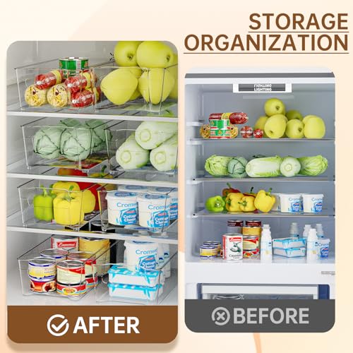 Clear Fridge Organizer, Refrigerator Organizer Bins with Handle, Freezer, Kitchen Cabinet, Pantry Organization, BPA Free Fridge Organizers (12.4 inch 8 Pack) - My Kitchen Products