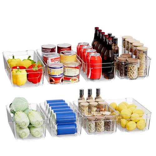 Clear Fridge Organizer, Refrigerator Organizer Bins with Handle, Freezer, Kitchen Cabinet, Pantry