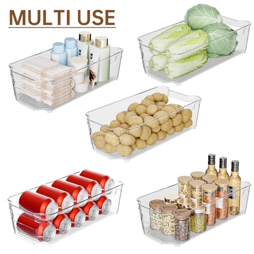 Clear Fridge Organizer, Refrigerator Organizer Bins with Handle, Freezer, Kitchen Cabinet, Pantry Organization, BPA Free Fridge Organizers (12.4 inch 8 Pack) - My Kitchen Products