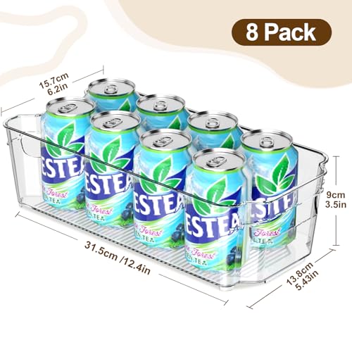 Clear Fridge Organizer, Refrigerator Organizer Bins with Handle, Freezer, Kitchen Cabinet, Pantry Organization, BPA Free Fridge Organizers (12.4 inch 8 Pack) - My Kitchen Products