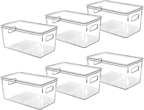 Clear Plastic Storage Bins with Lids, Perfect for Kitchen Organization or Pantry Organization and Storage, Stackable Fridge