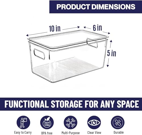 Clear Plastic Storage Bins with Lids, Perfect for Kitchen Organization or Pantry Organization and Storage, Stackable Fridge Organizer Bins, Storage Containers for Organizing, Cabinet Organizers - My Kitchen Products