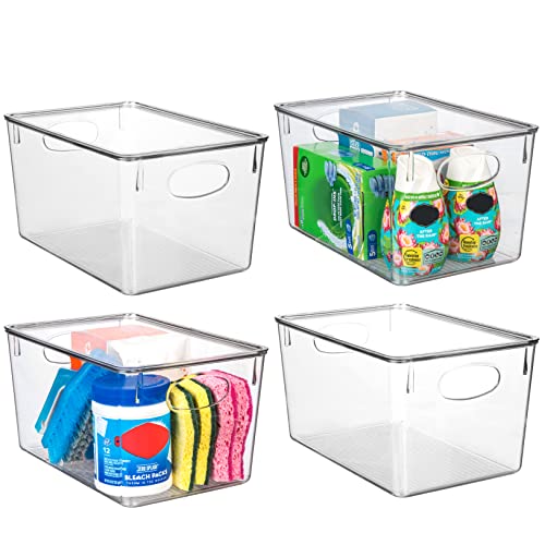 CLEARSPACE Plastic Storage Bins With lids, Perfect Kitchen Fridge Organizer, Pantry Organization, Cabinet Organizers (4