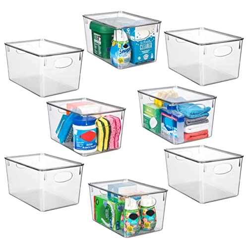 CLEARSPACE Plastic Storage Bins With lids, Perfect Kitchen Fridge Organizer, Pantry Organization, Cabinet Organizers (8